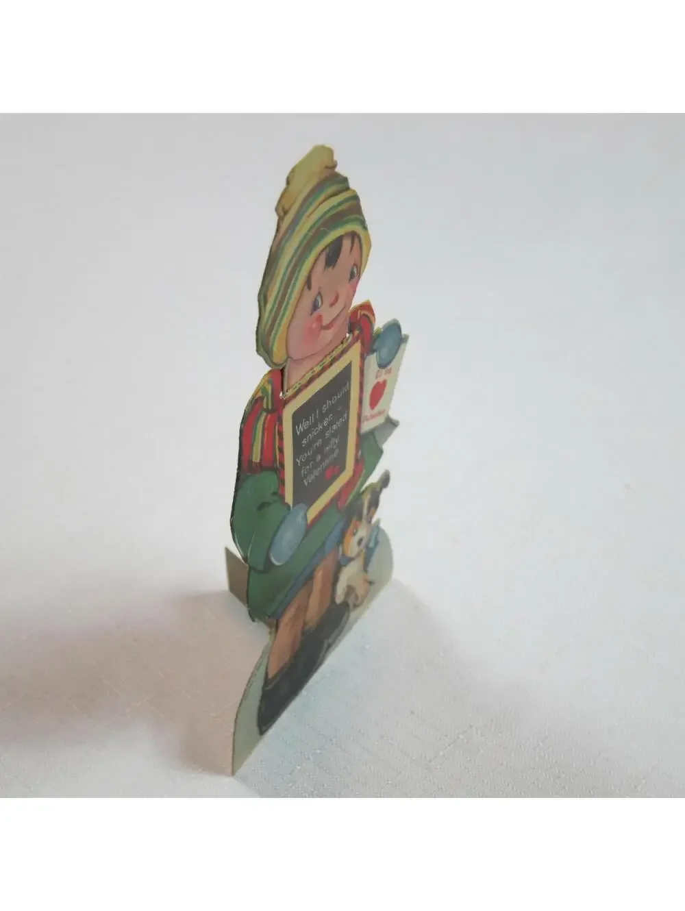 Vintage Valentine Card Boy & Puppy Dog Mechanical Moving Head Germany 20s-30s